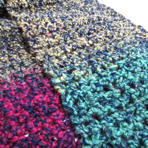 MultiColor Rainbow Scarf 140"x9" Extra Long Wide Chunky Handmade Crochet Knit - Picture 7 of 9